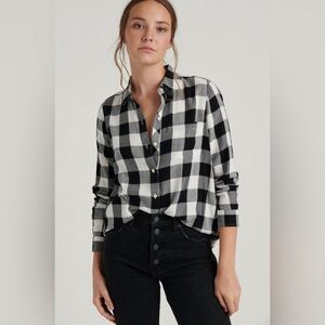 NWT Lucky Brand Classic One Pocket Plaid Flannel Shirt SZ M Black White